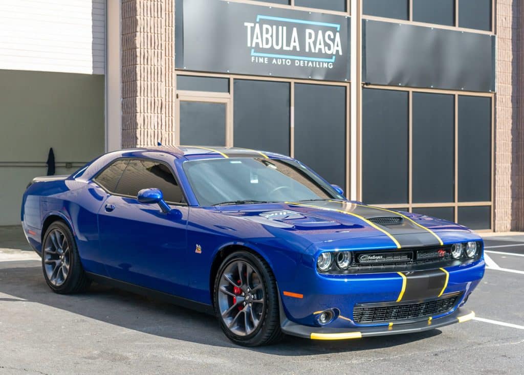 2022 Dodge Challenge outside of Tabula Rasa's detailing shop after a paint correction and ceramic coating service