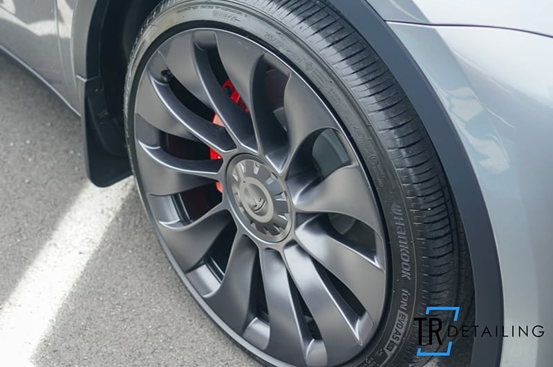 Tesla Model Y Rim with Ceramic Coating applied at Tabula Rasa Fine Auto Detailing